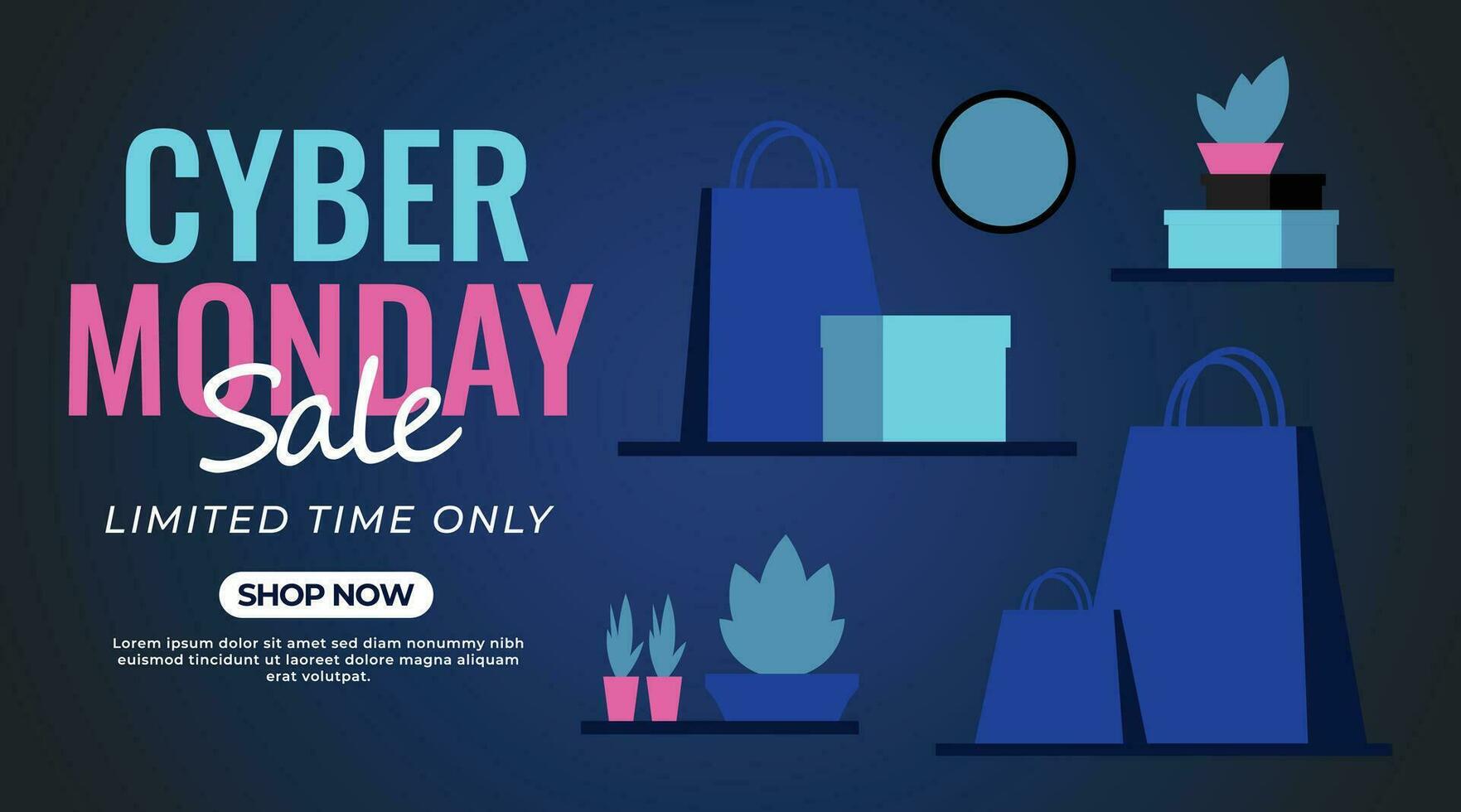 neon cyber monday landscape poster banner ad social media post layout template design vector