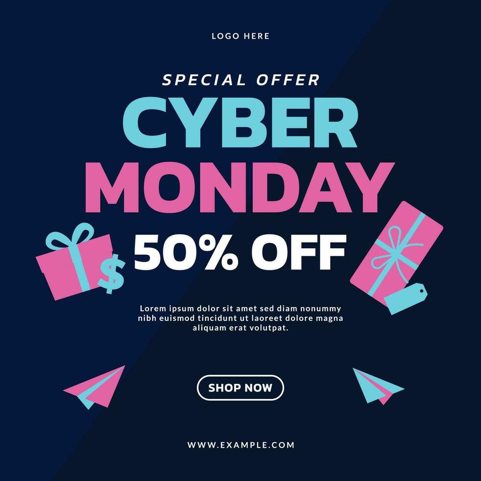 cyber monday neon banner flyer shopping sale social media template layout ads vector design