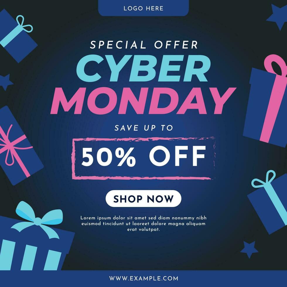 cyber monday banner flyer shopping sale social media layout template ads vector neon design