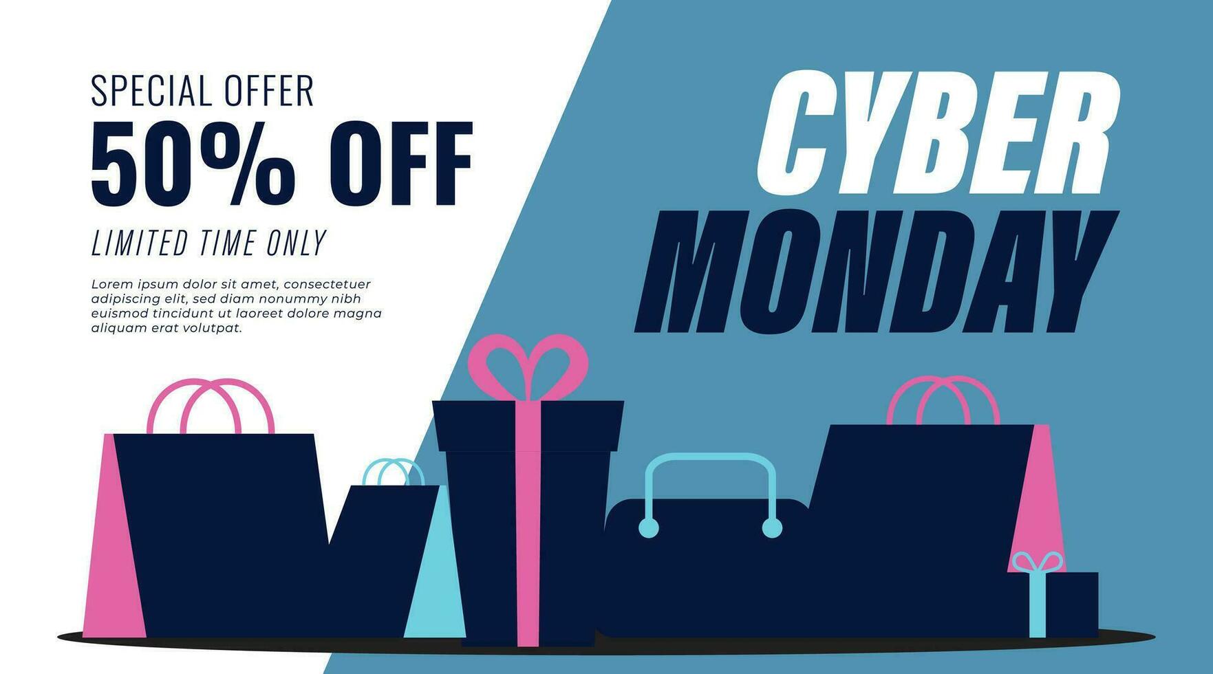 minimal neon cyber monday landscape banner poster ad social media post layout template design vector