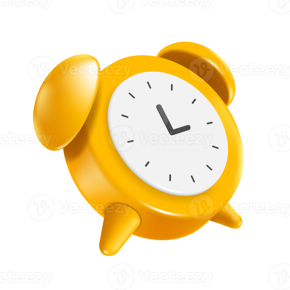 Yellow alarm clock in diagonal view on transparent background png