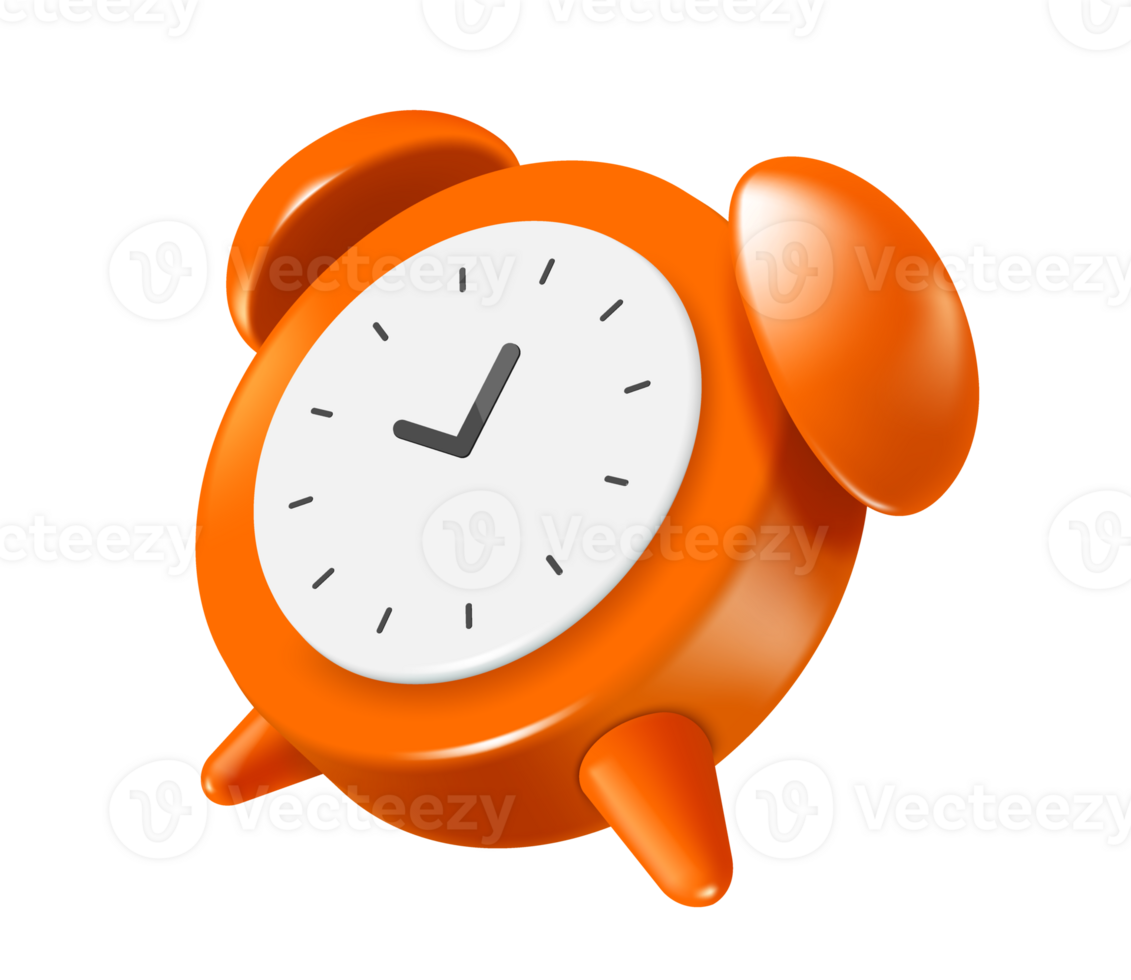 orange alarm clock in diagonal view on transparent background png