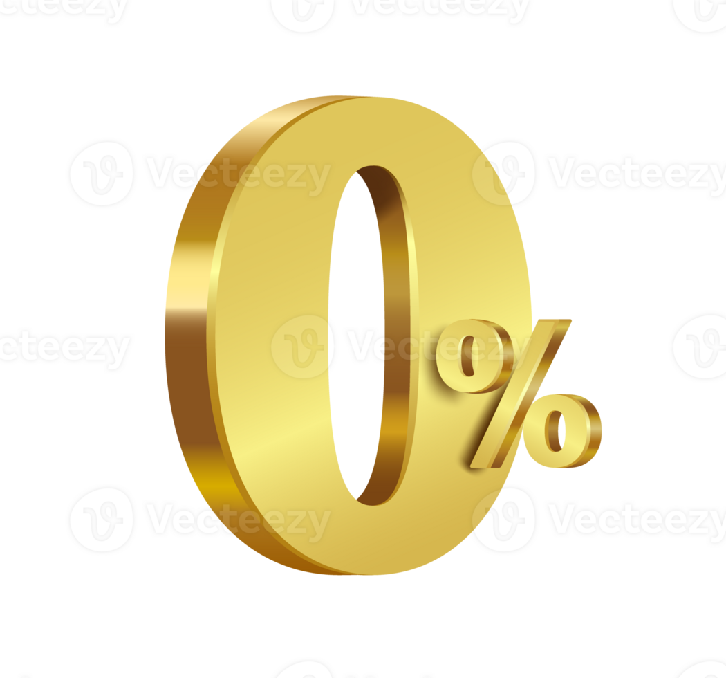 Number Zero percent gold on transparent background. for promotional design No fees or interest. png