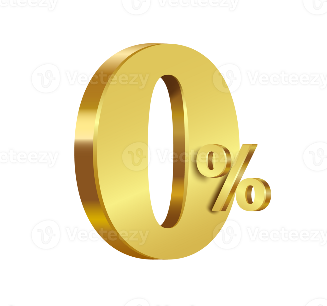 Number Zero percent gold on transparent background. for promotional design No fees or interest. png