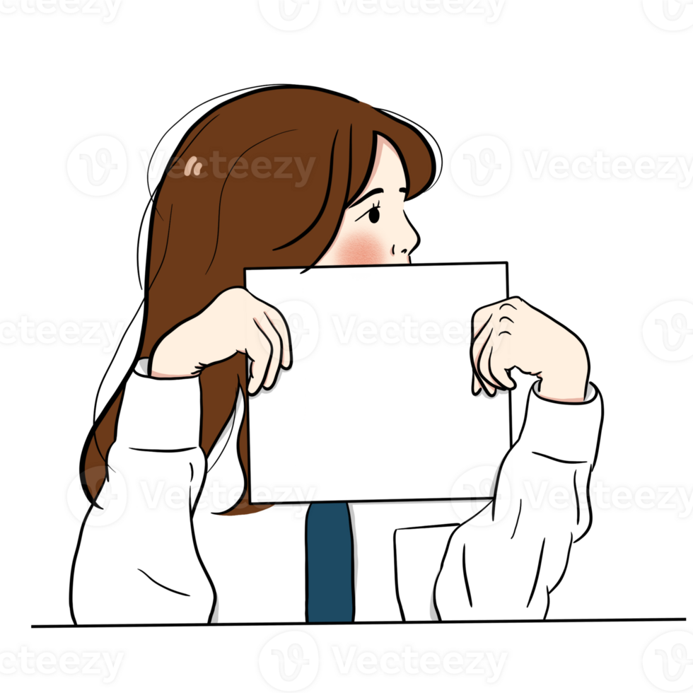 süß asiatisch Schüler Mädchen Zeichen im Schule Uniform. halten Papier mit Exemplar. png