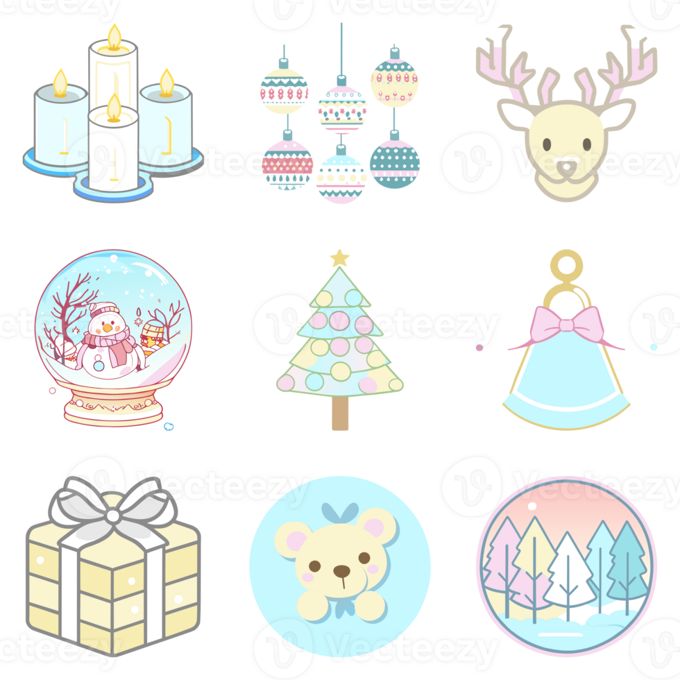 Christmas Element Decoration Set of Ornaments Candles Bells Balls Gift AI Generative png