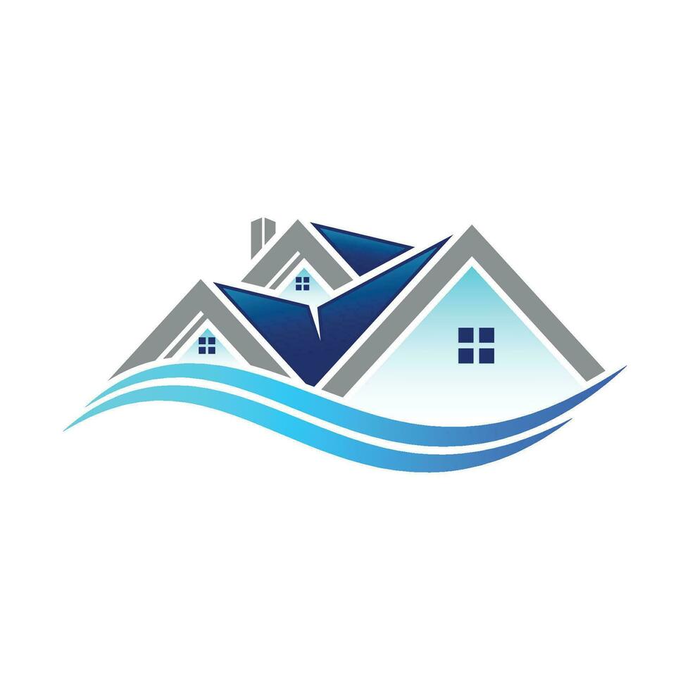 casa y olas logo plantilla, casa y olas logo elementos, casa y olas vector