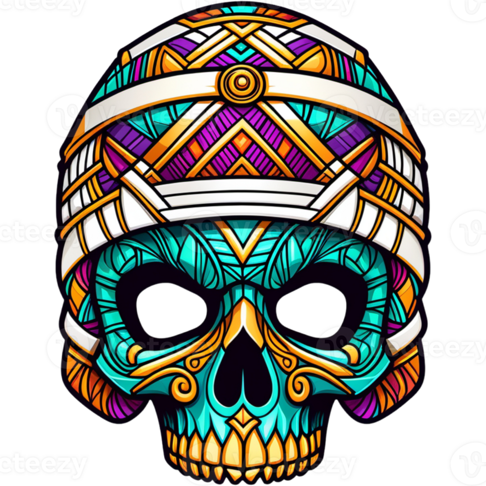 Colourful mummy skull head shirt design. AI Generative png