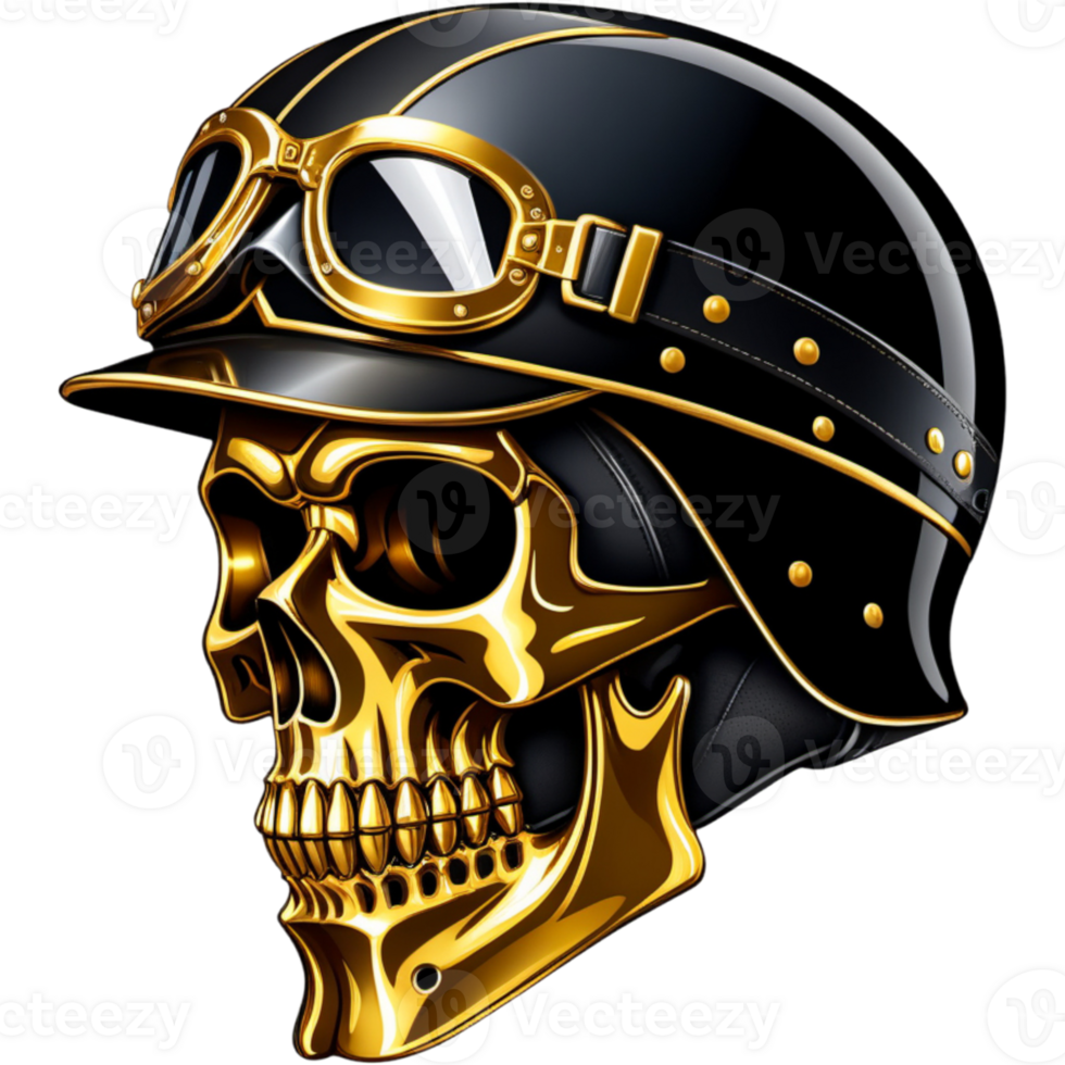 Realistic vintage biker golden skull shirt design. AI Generative png