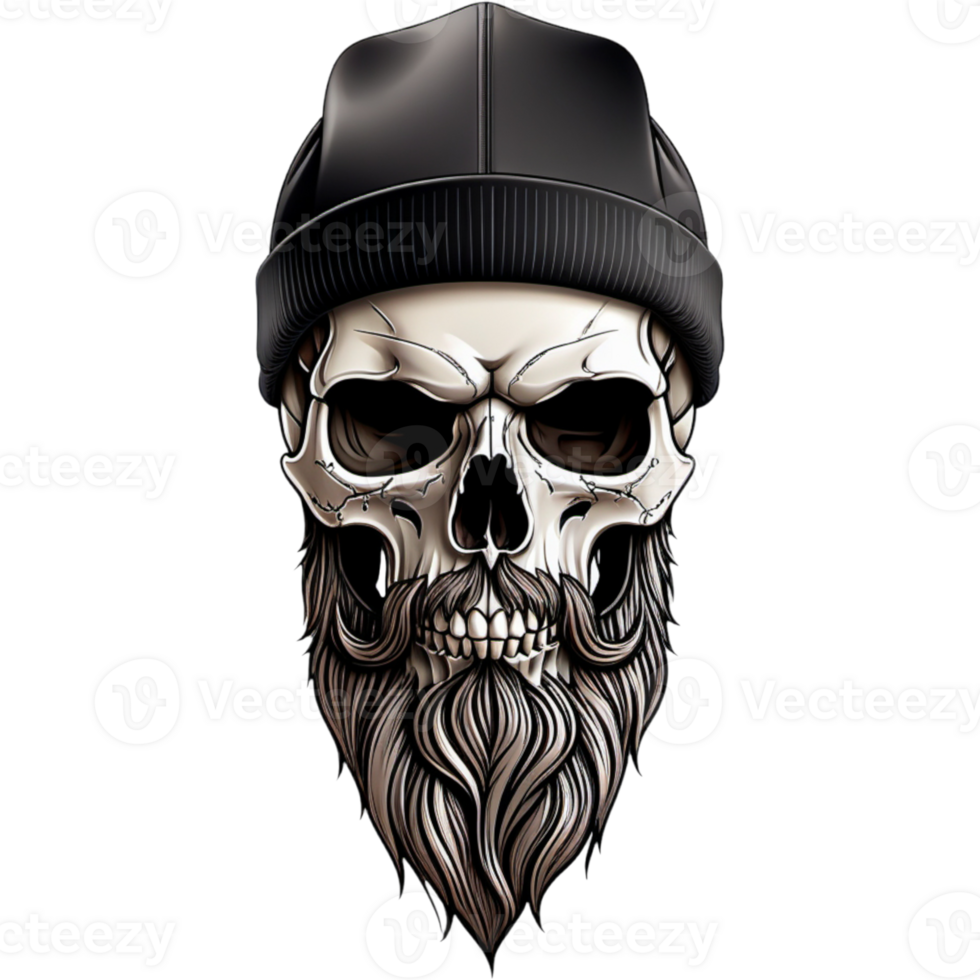 Realistic human skull with beard shirt design. AI Generative png