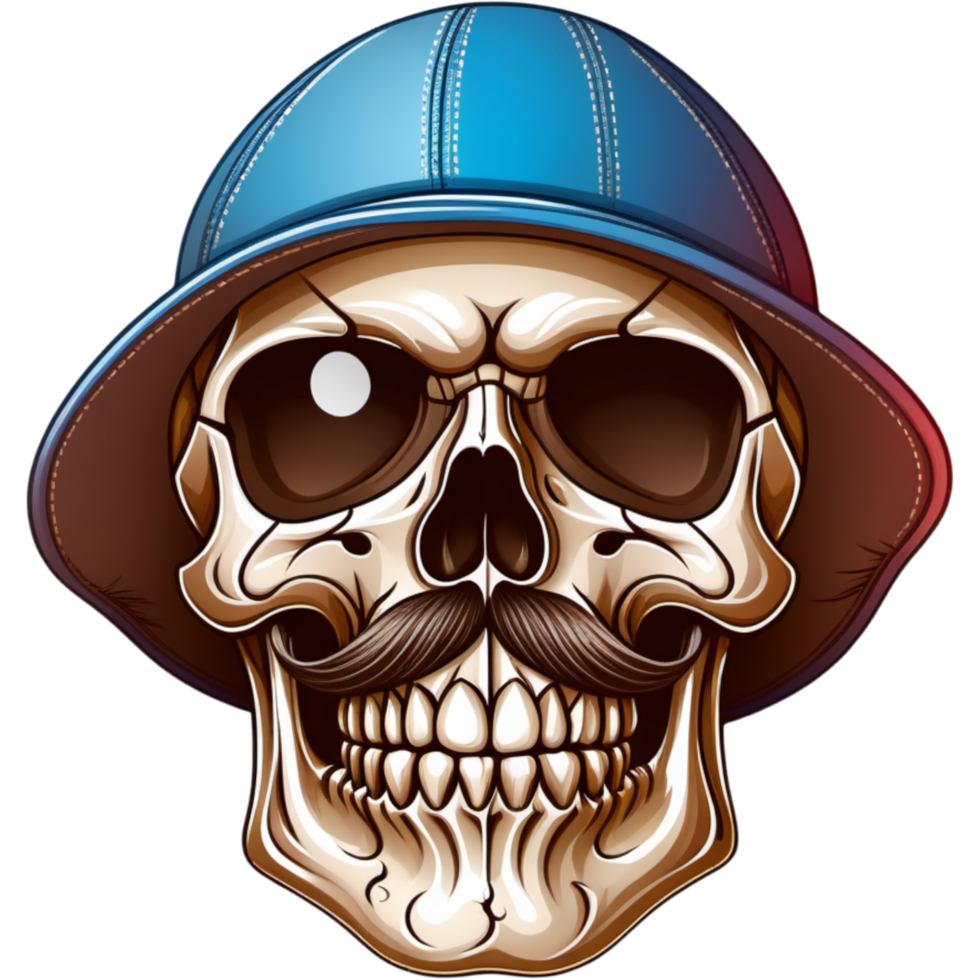 Realistic mustache skull shirt design. AI Generative png