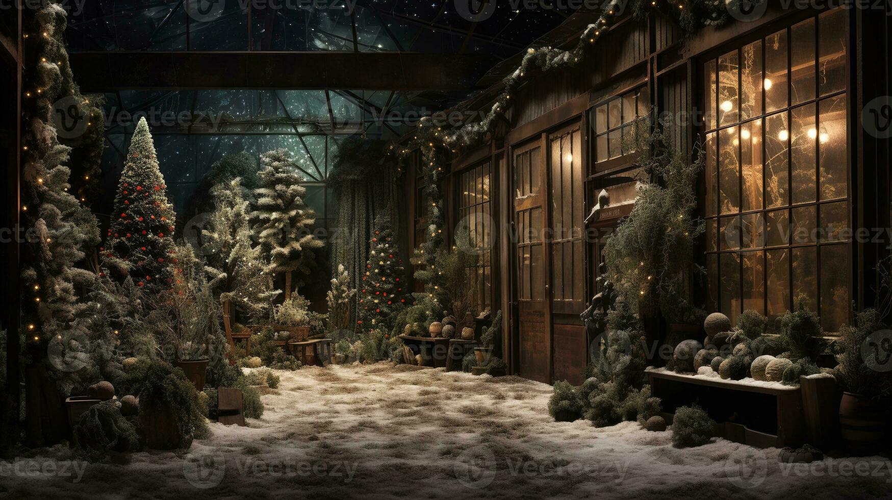 Generative AI, Christmas interior rural background, Santa Claus rustic workshop photo