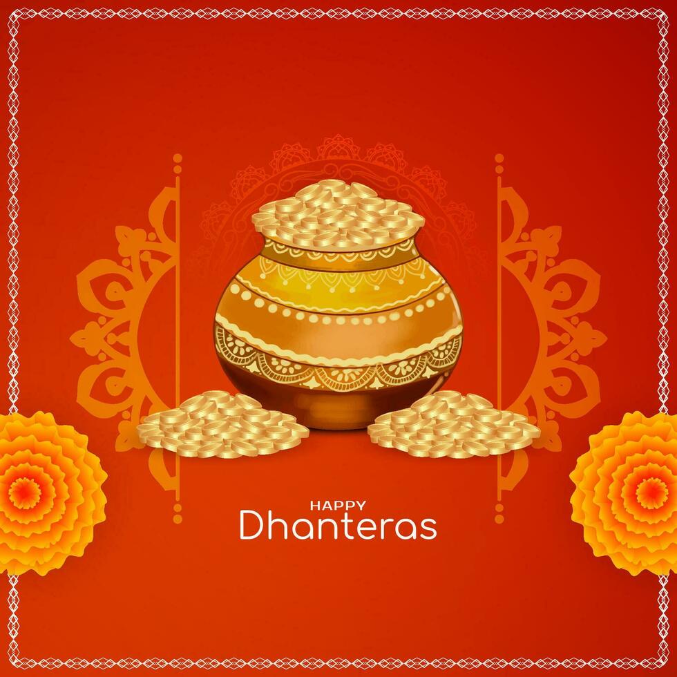 elegante contento Dhanteras indio festival saludo antecedentes vector