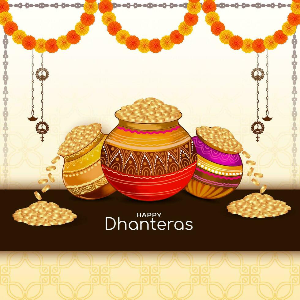 Happy Dhanteras Indian festival traditional celebration background vector