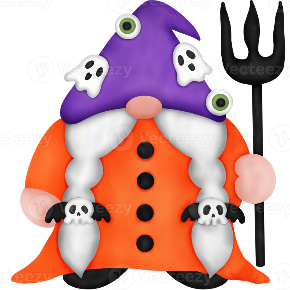 Watercolor Halloween Gnome with Trident png