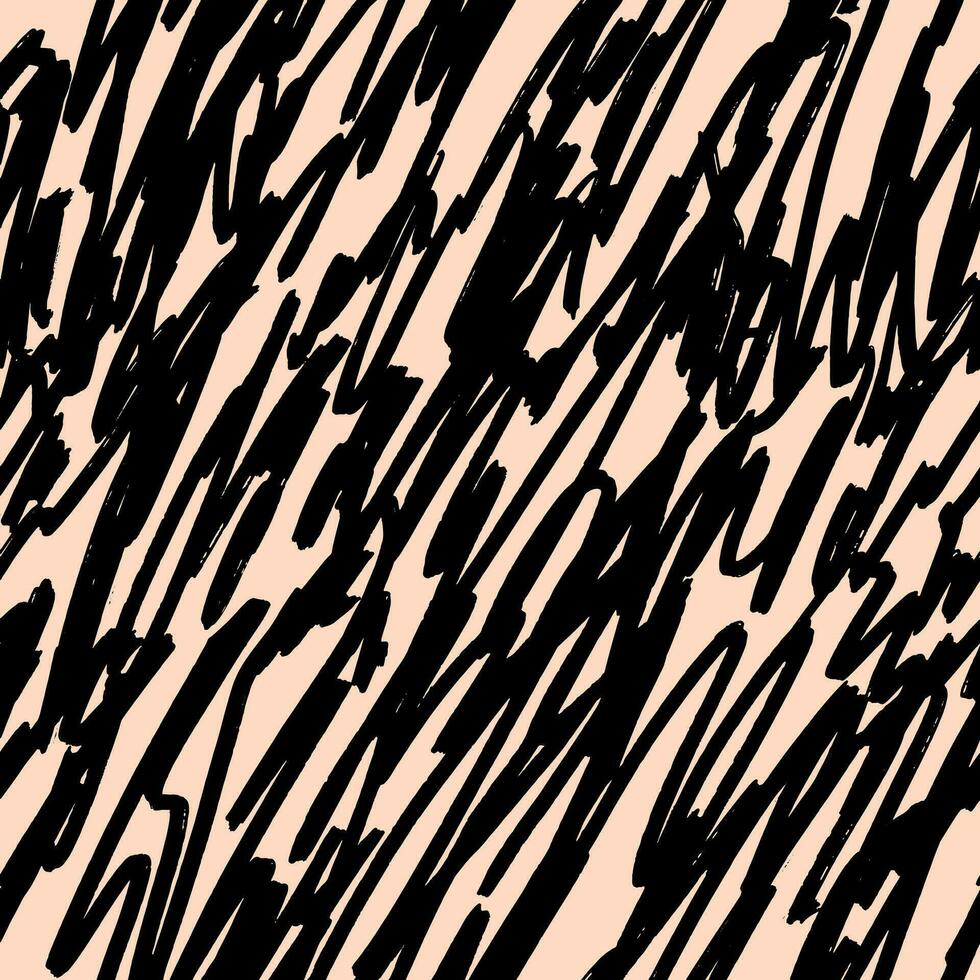 Simple seamless pattern with scribbles. Background with beige and black brush strokes vector