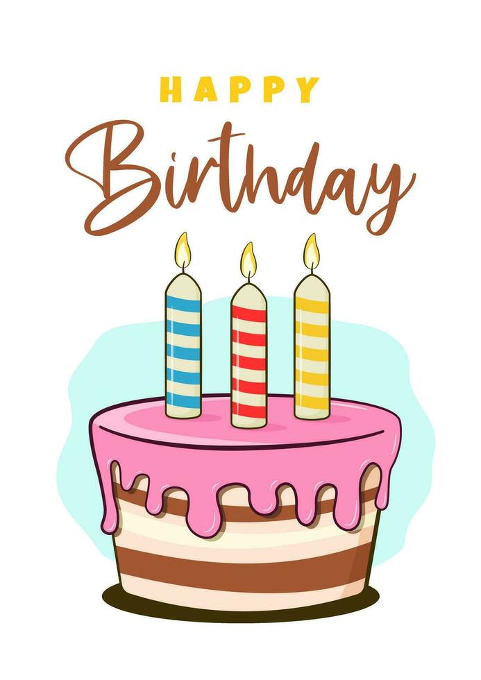 Birthday card. Happy Birthday lettering and cake with candles vector