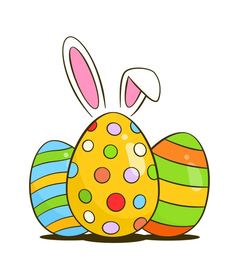 vistoso Pascua de Resurrección huevos con conejito orejas vector