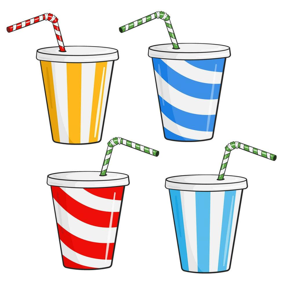 Set of shakes in plastic cup with straw vector