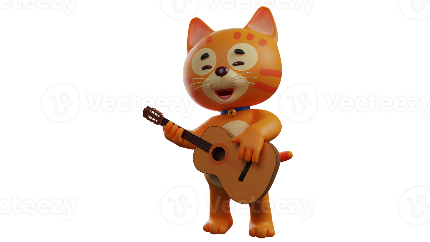 3D illustration. Talented Cat 3D Cartoon Character. Orange cat plays a guitar. An orange cat who is an expert at playing music and looks happy with his hobby. 3D cartoon character png