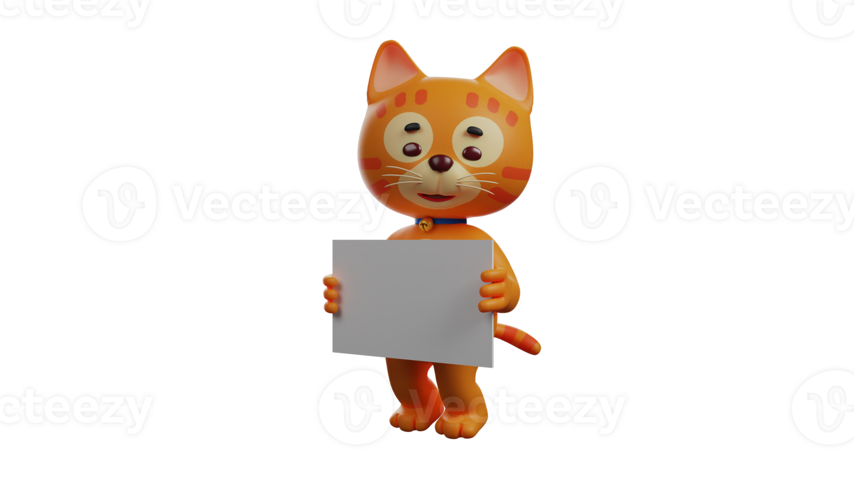 3D illustration. Innocent Orange Cat 3D Cartoon Character. The orange cat is holding a white paper with both hands. The orange cat who smiles sweetly at everyone. 3D cartoon character png