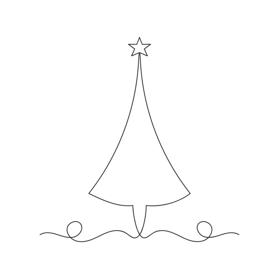 Christmas tree continuous one line icon vector illustration.