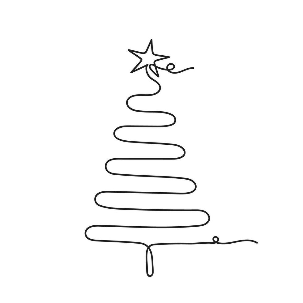 Christmas tree continuous one line icon vector illustration.
