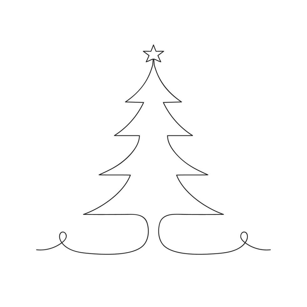 Christmas tree continuous one line icon vector illustration.