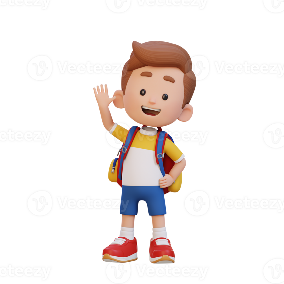 3D kid character waving hand with cute happy face png