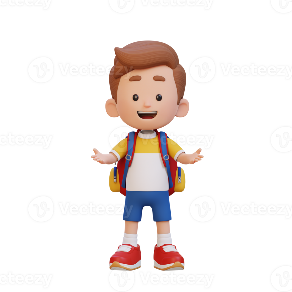 3D kid character in talking and explaining pose png