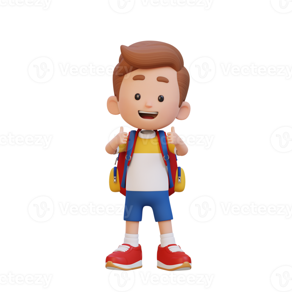 3D kid character give a thumbs up with cute happy face png