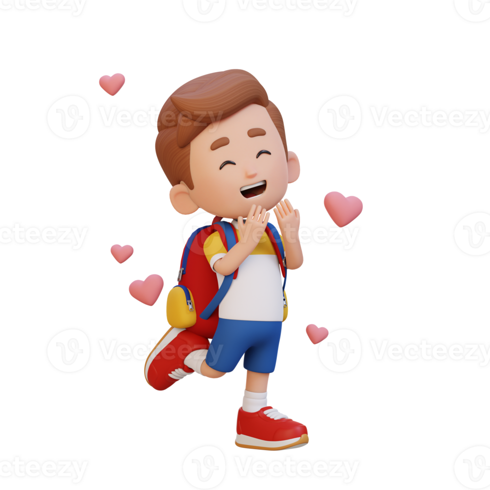 3D cute kid character in love png