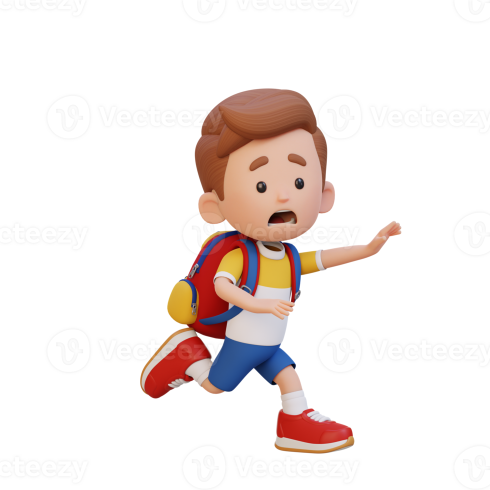 3D cute boy scary run png