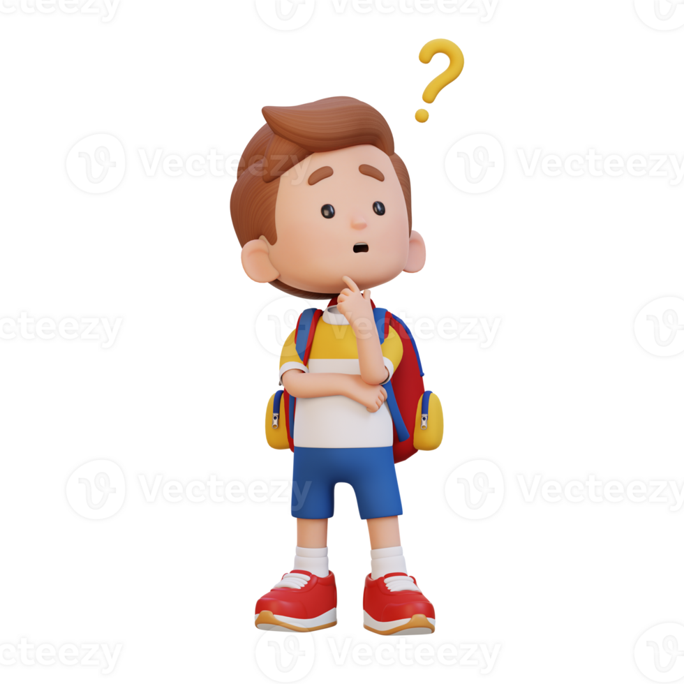 3D cute kid thinking clueless png