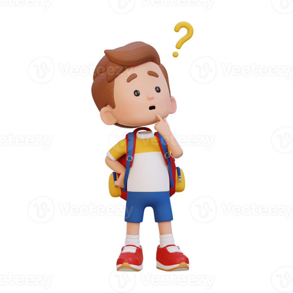 3D cute kid thinking clueless png