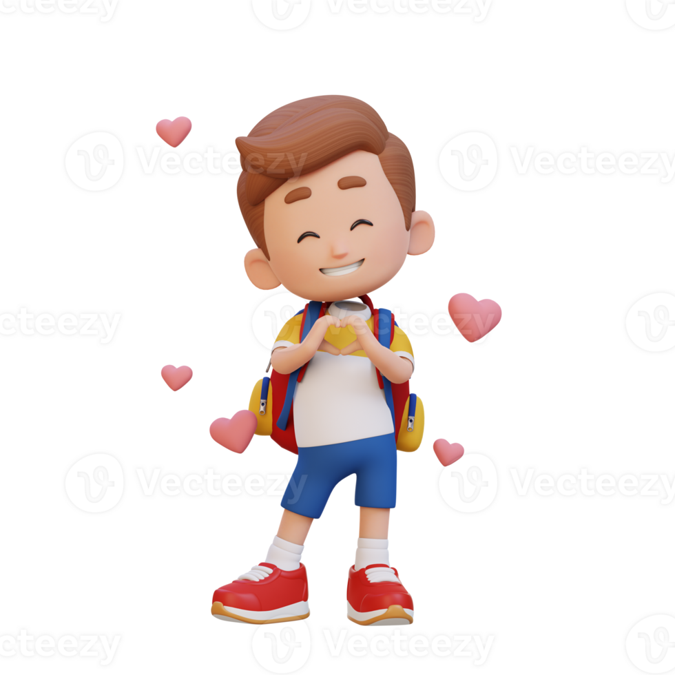 3D cute kid character in love png