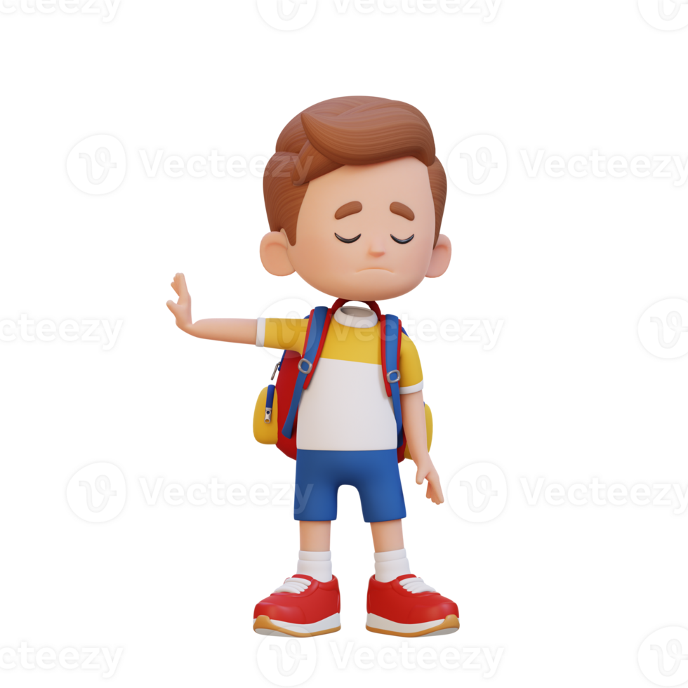 3D cute kid character rejection pose png