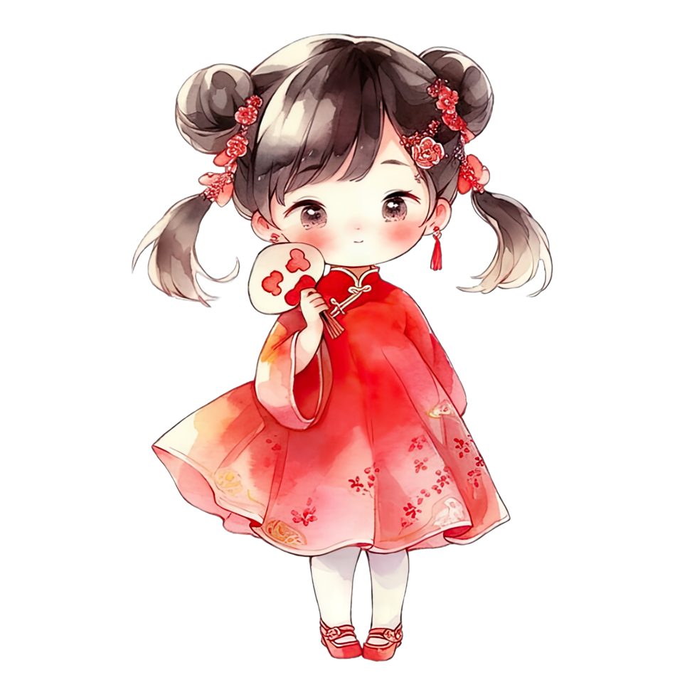 Girl wears a red qipao dress with a Chinese hairstyle during Chinese New Year ,ai generated png
