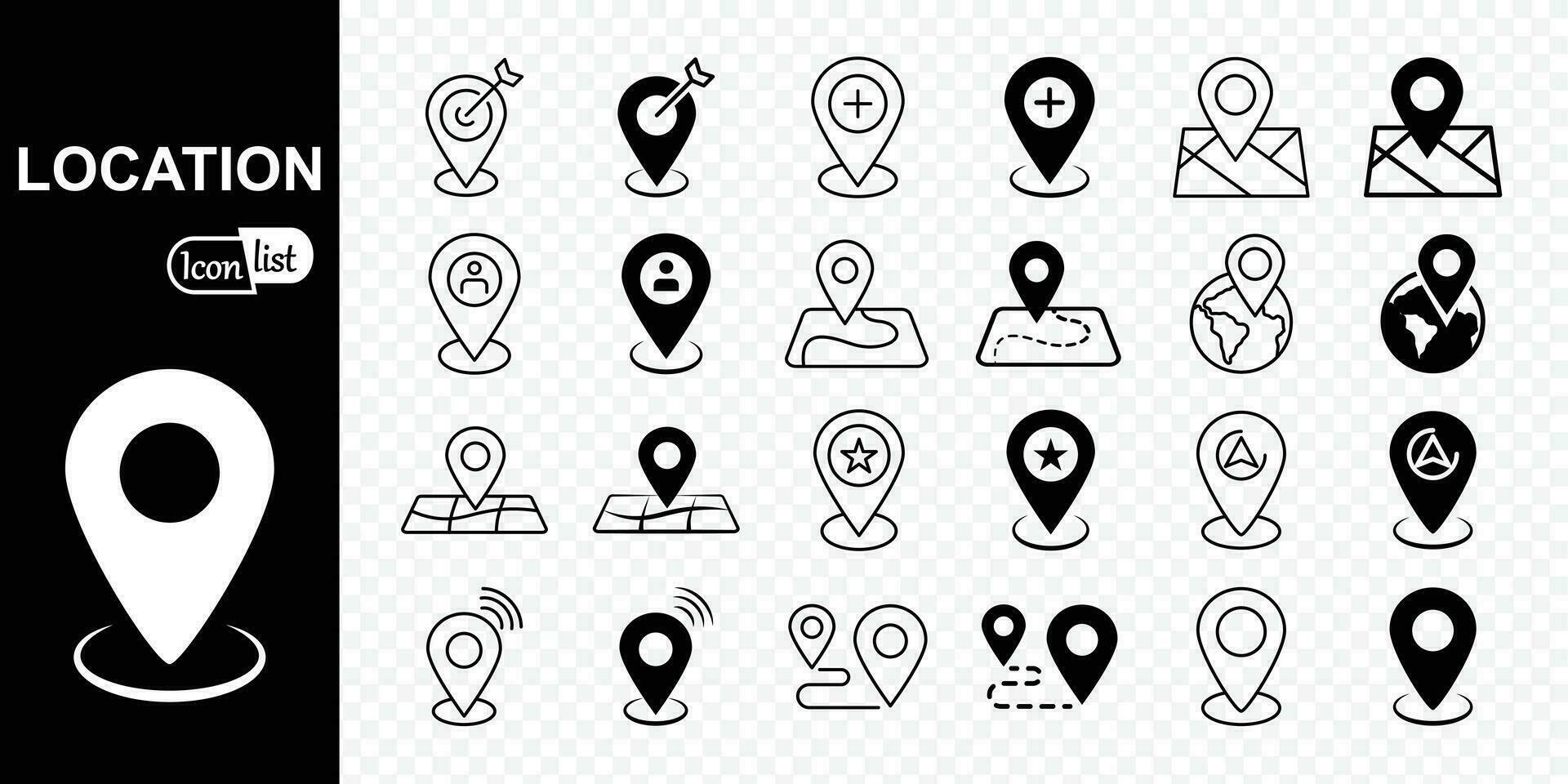 Simple Set of Location Pin Line and Flat style Icons. GPS location symbol collection. Editable Stroke vector