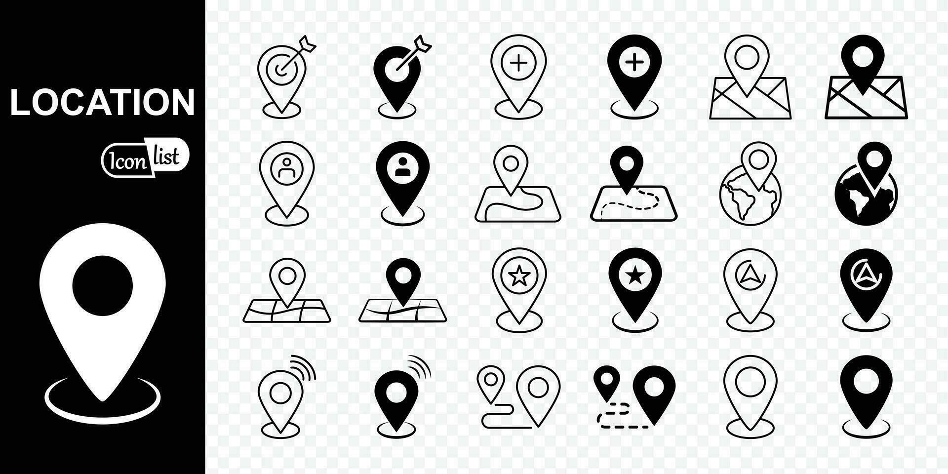 Simple Set of Location Pin Line and Flat style Icons. GPS location symbol collection. Editable Stroke vector