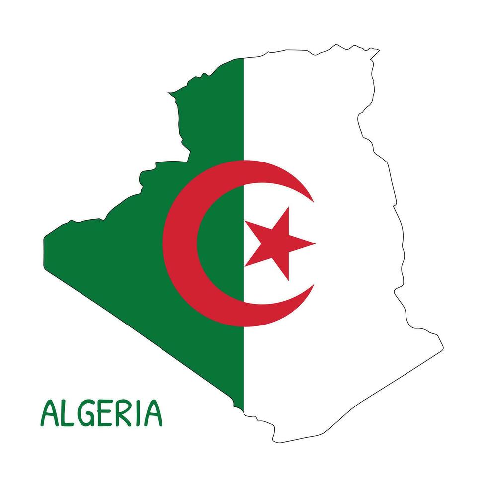 Algeria National Flag Shaped as Country Map vector