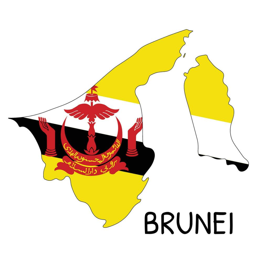 Brunei National Flag Shaped as Country Map vector