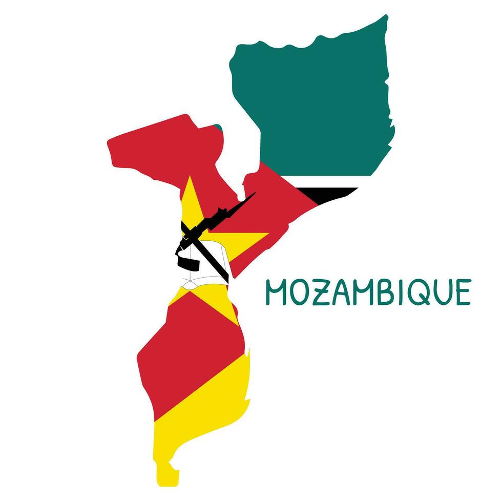 Mozambique National Flag Shaped as Country Map vector