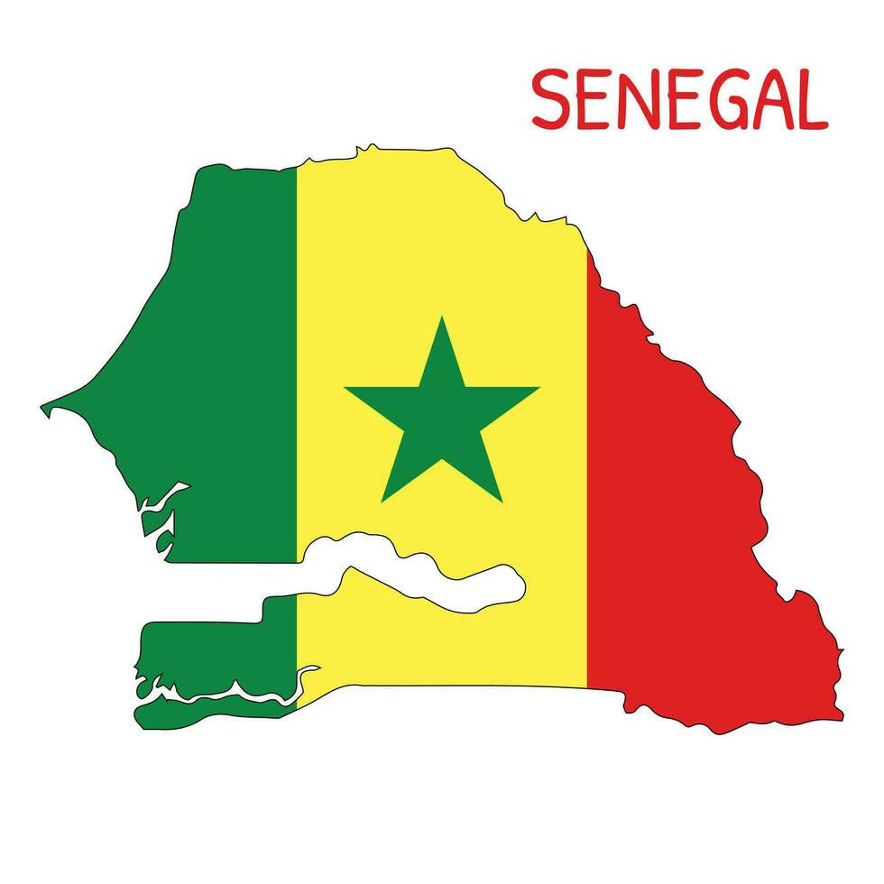 Senegal National Flag Shaped as Country Map vector