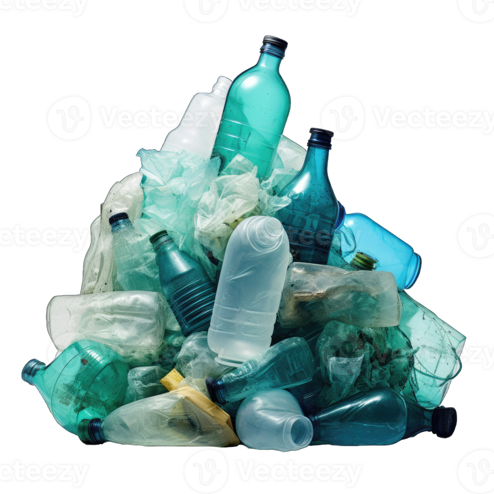 Pile of bottle plastic. Plastic pollution transparent background. Plastic bottles arrangement for ecology posters, environment protection, save the ocean, Earth day posters, social media, AI Generated png