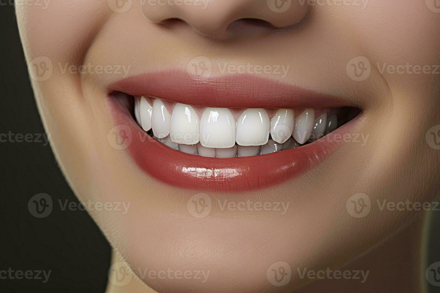 Close up of a smile with nice white teeth. AI Generated photo