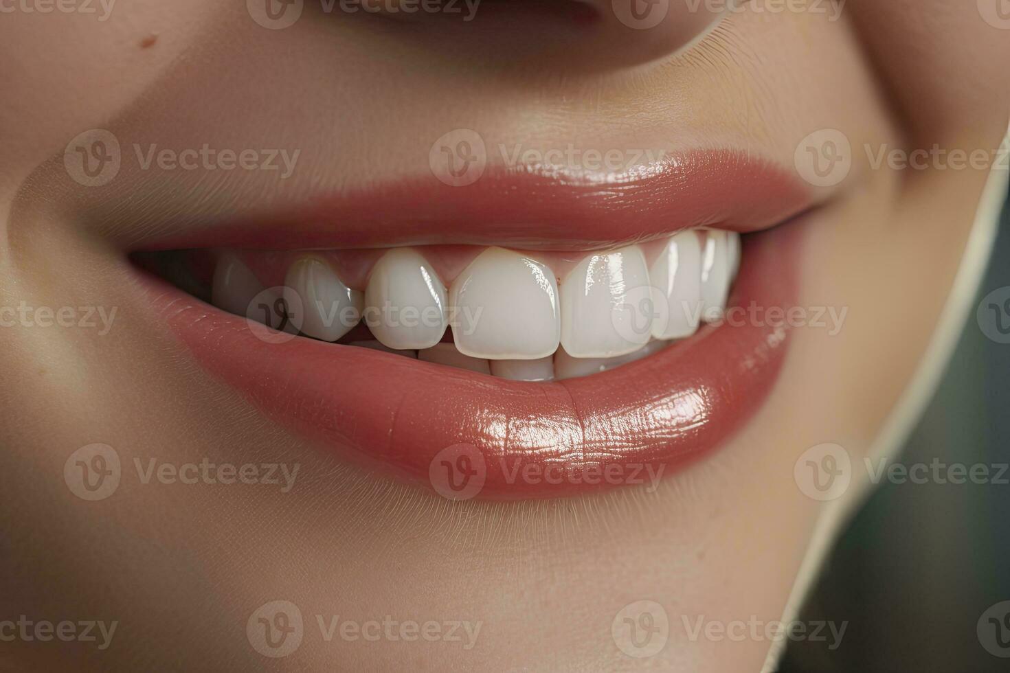 cerca arriba de un sonrisa con bonito blanco dientes. ai generado foto