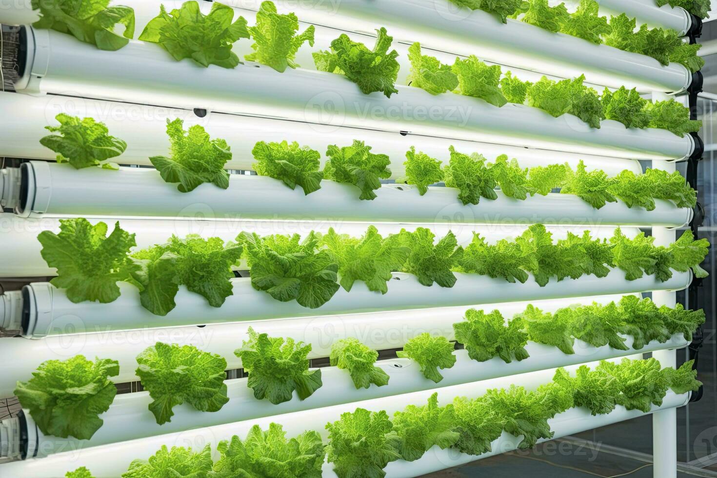 Vertical Hydroponic Plant System With Cultivated Lettuces. AI Generated photo