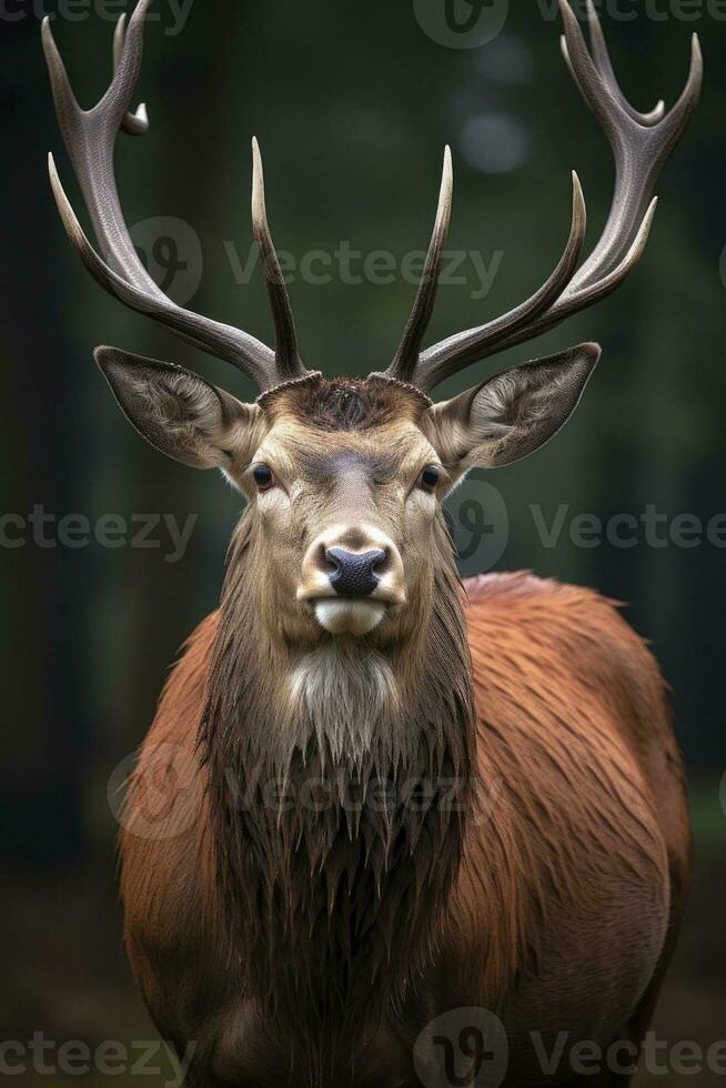 Close up of red deer stag. AI Generated photo
