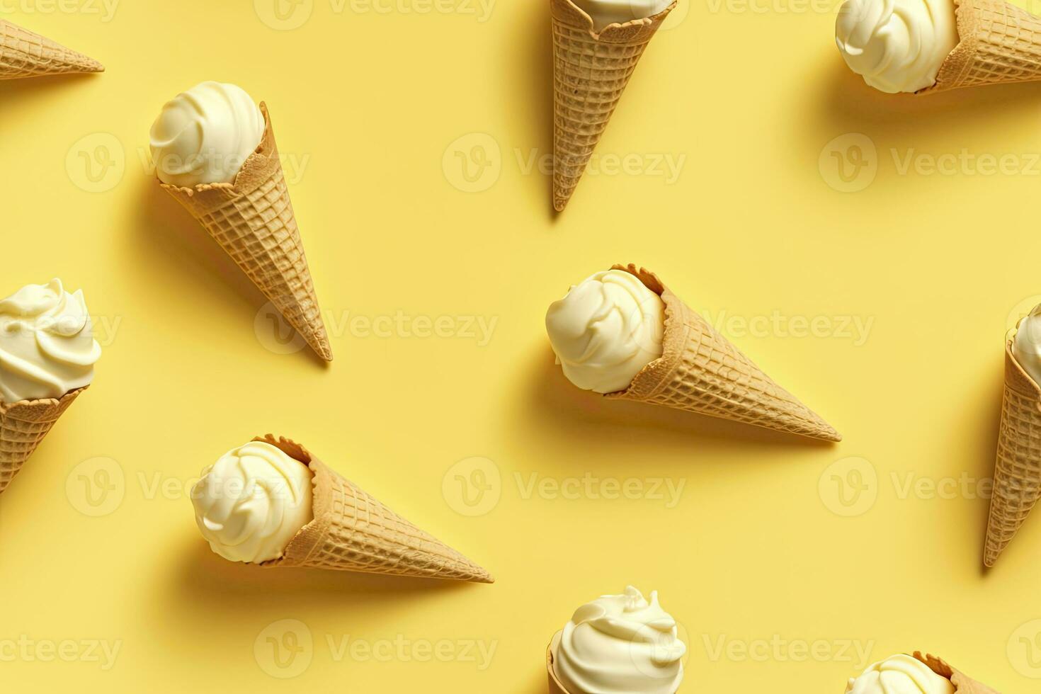 Ice Cream pattern on yellow background, top view. AI Generated photo